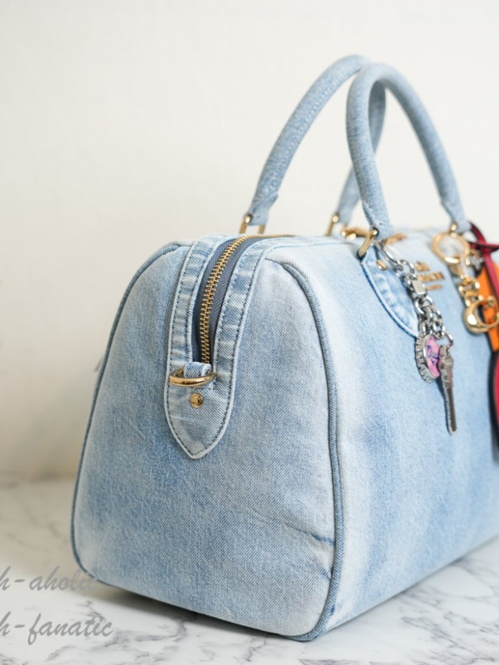 Coach CDY75 Rowan Large Satchel Bag In Loved Denim With Charms Light Indigo NWT - Picture 9 of 16